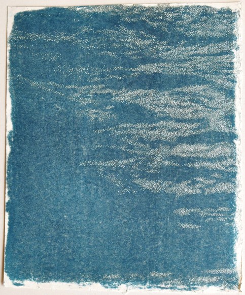 Franz Gertsch Farbprobe Triptychon Schwarzwasser undatiert Farbholzschnitt auf Kumohadamashi Japanpapier von Heizaburo Iwano blau Franz Gertsch